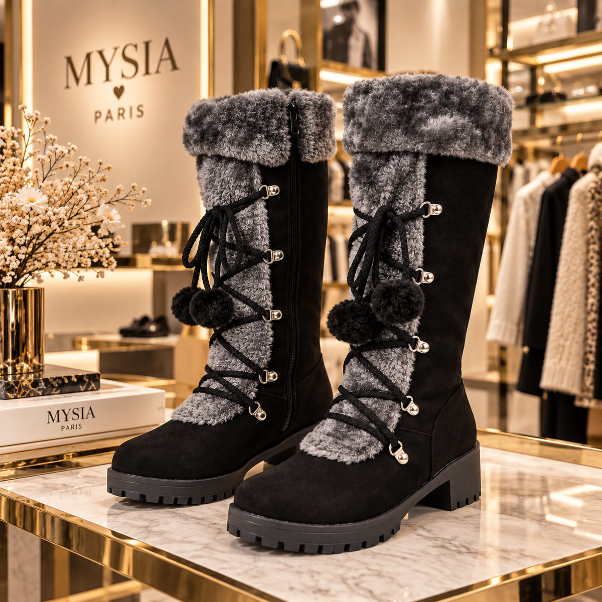 Bottes Hiver Noir Femme Fourré, Gros Mollets - Mysia Paris-women's boots-Mysia Paris-Mysia Paris