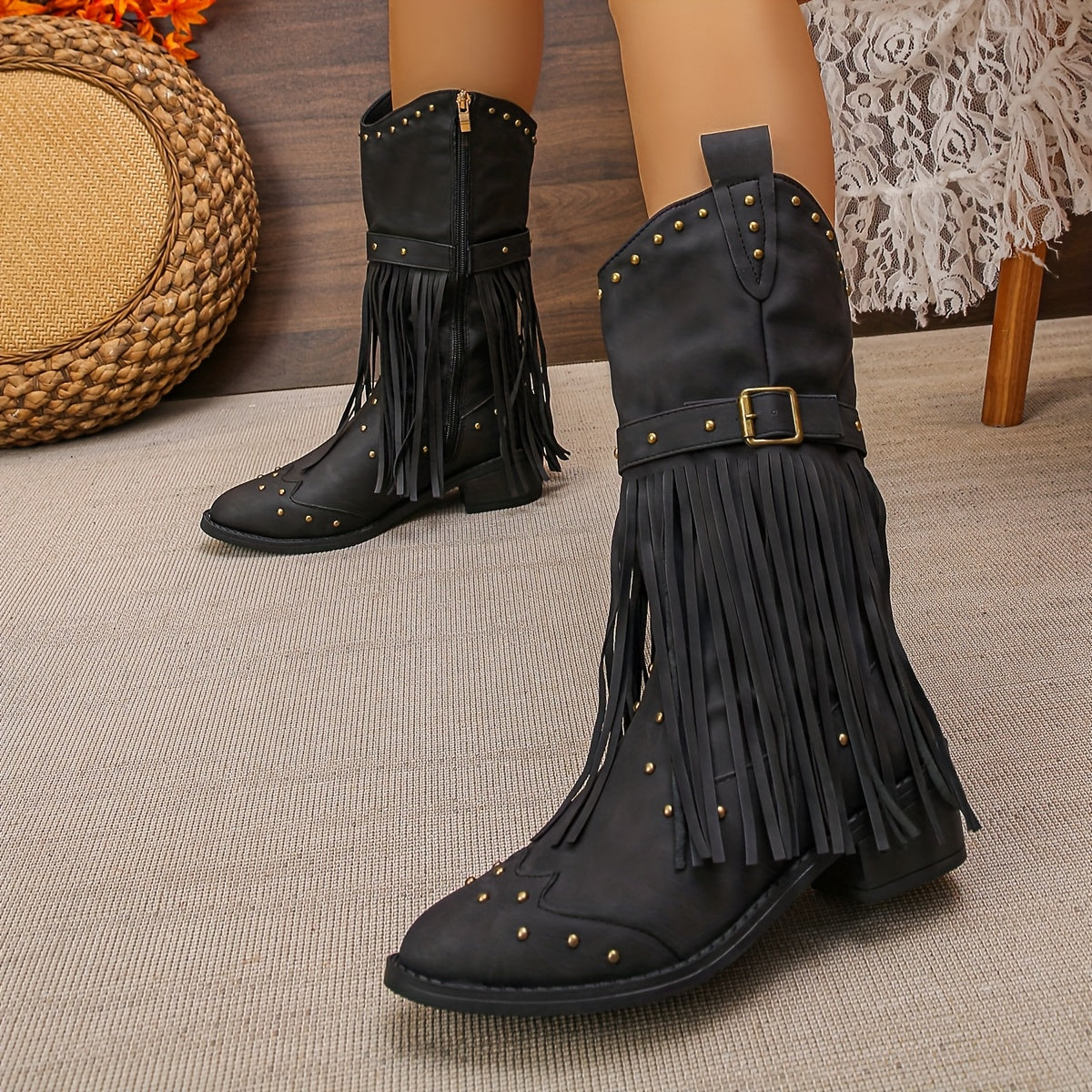 Bottes Noir Cowboy Femme, Simili-Cuir Idéale Hiver - Mysia Paris-women's boots-Mysia Paris