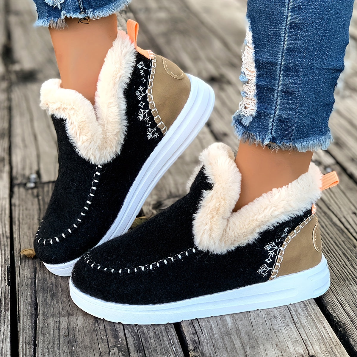 Bottines Fourrées Hiver Femme - Style Mocassin, Semelle Haute-bottes femme-Noir-EU 35.5-Mysia Paris