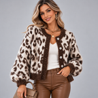 Cardigan Court Polaire Femme, Imprimé Léopard - Mysia Paris-women's cardigan-Kaki-XS-Mysia Paris