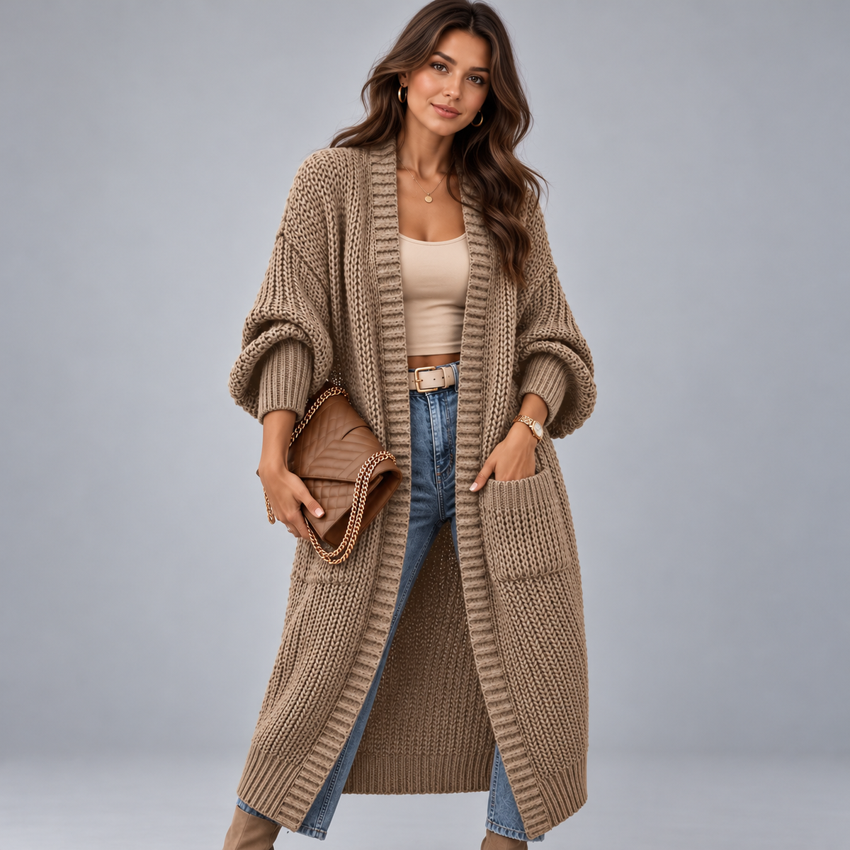 Cardigan Long Femme, En Laine Idéale Hiver - Mysia Paris-women's cardigan-Marron-S-Mysia Paris