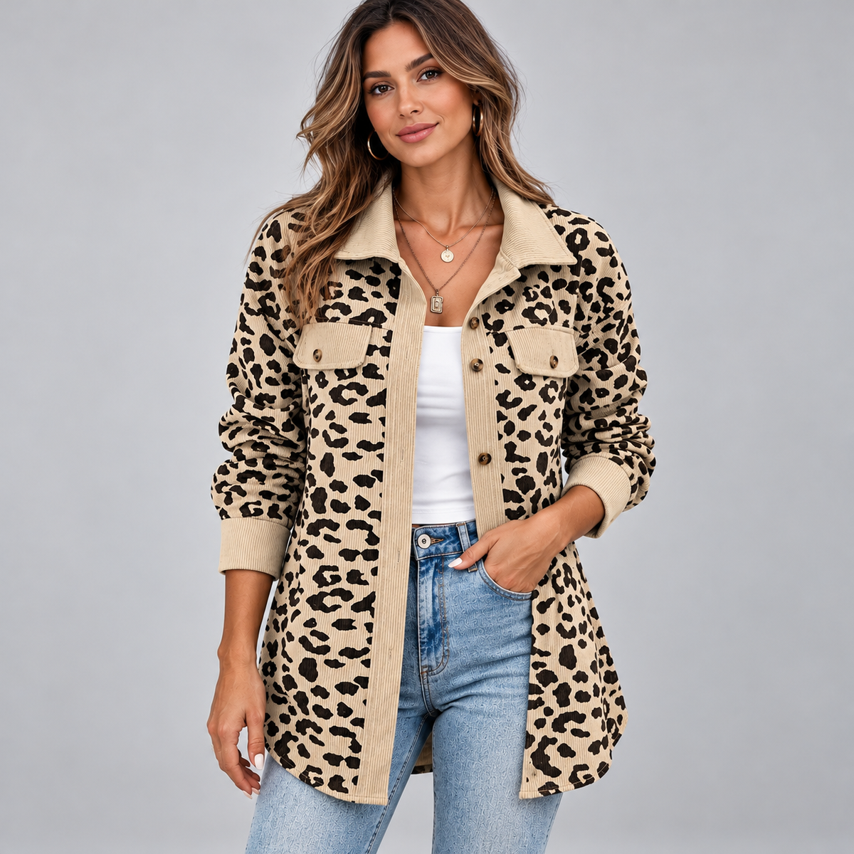 Chemise Longue En Velours Femme, Imprimé Léopard - Mysia Paris-women's shirt-Kaki-S-Mysia Paris
