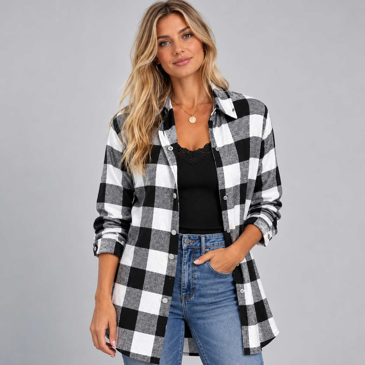 Chemise Longue Oversize Femme à Carreaux - Mysia Paris-women's shirt-Blanc-S-Mysia Paris