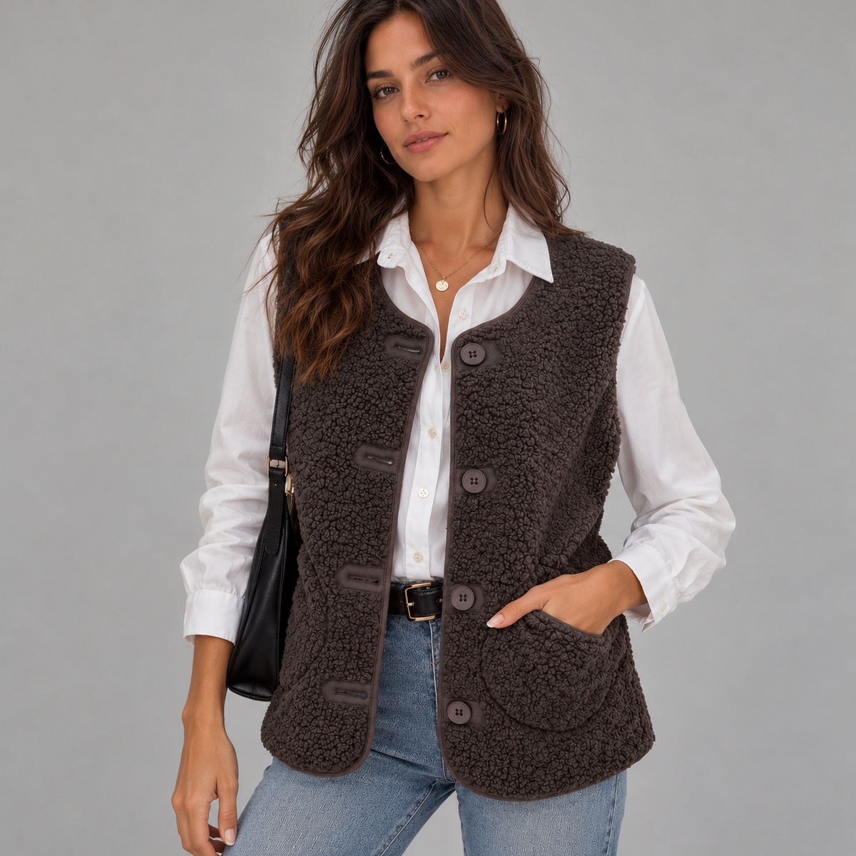 Gilet Sans Manche Femme, Polaire, idéale hiver - Mysia Paris-women's cardigan-Marron-S-Mysia Paris