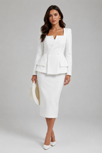 Kylie | Ensemble Blazer Femme - Veste Cintrée & Jupe Longue Chic-blazer femme-Blanc-S-Mysia Paris
