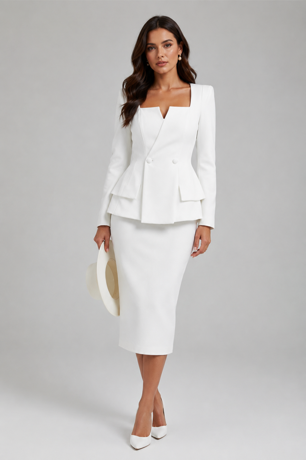 Kylie | Ensemble Blazer Femme - Veste Cintrée & Jupe Longue Chic-blazer femme-Blanc-S-Mysia Paris
