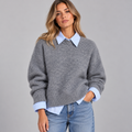 Pull En Laine Femme, Col Chemise Chic - Mysia Paris-women's sweater-Gris-XS-Mysia Paris