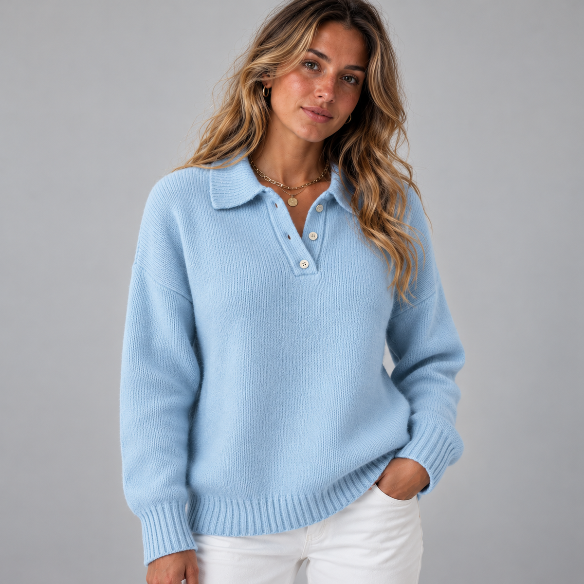 Pull Femme Polo En Maille - Mysia Paris-women's sweater-Bleu-S-Mysia Paris