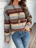 Pull Femme Vintage Oversize Rayé - Col Rond en maille-pull femme-Gris-S-Mysia Paris