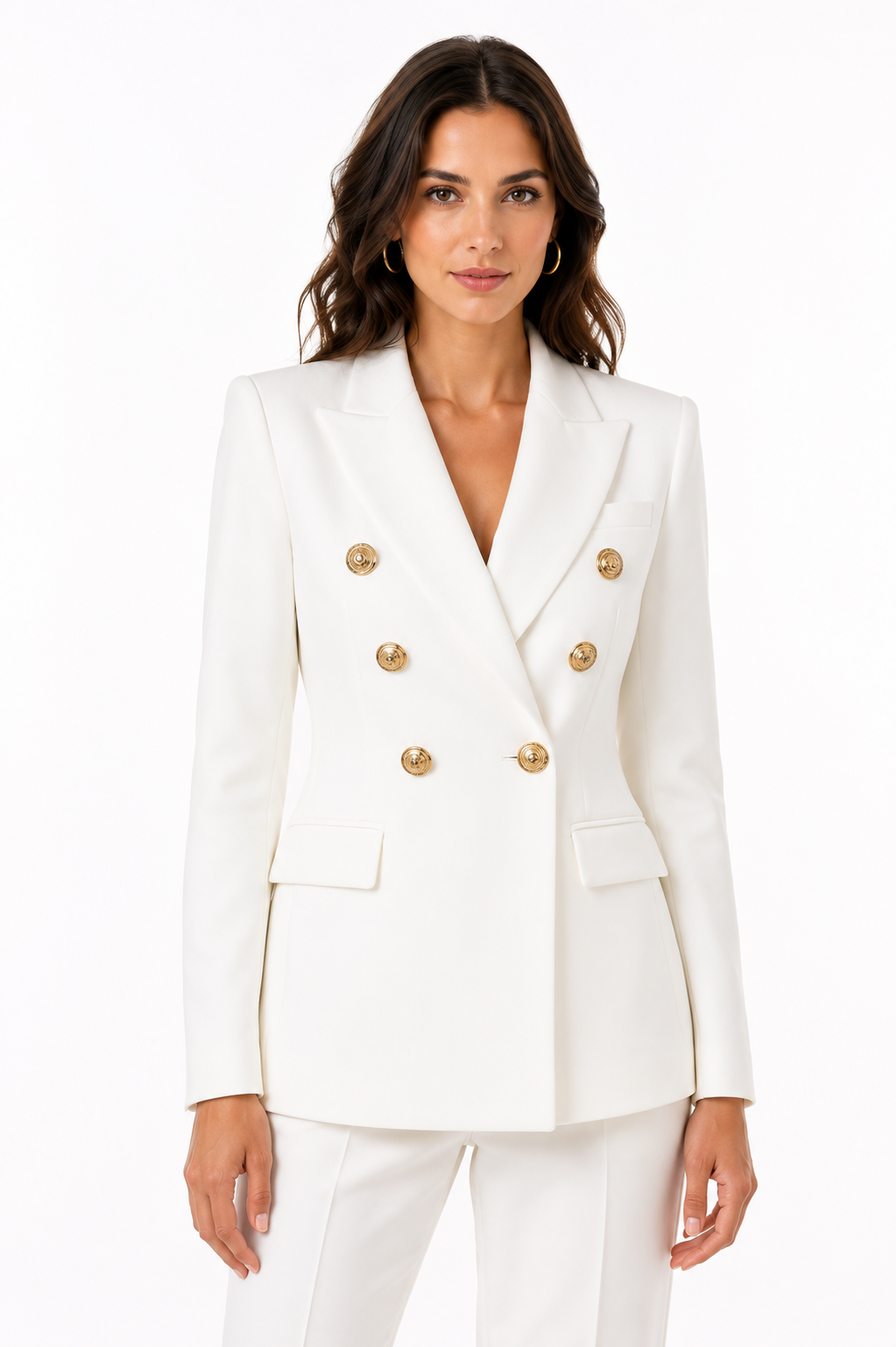 Rebecca | Blazer Femme Cintré Boutons Dorés-blazer femme-Blanc-S-Mysia Paris