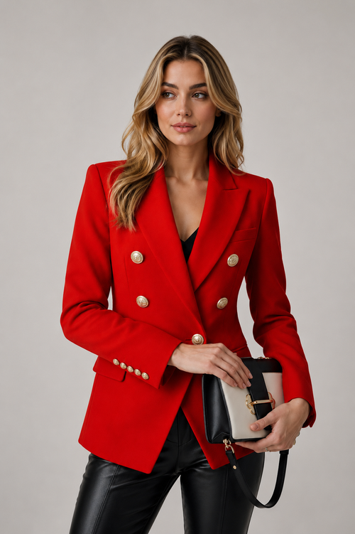 Rebecca | Blazer Femme Cintré Boutons Dorés-blazer femme-Rouge-S-Mysia Paris