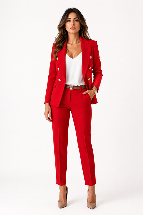 Sydney | Ensemble Tailleur Femme - Blazer Croisé & Pantalon Costume-blazer femme-Rouge-S-Mysia Paris