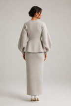 Taylor | Ensemble Blazer Femme Beige Chic - Haut Cache-Cœur & Jupe Longue-blazer femme-Mysia Paris