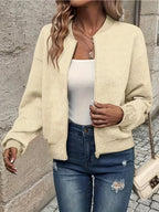 Veste Bomber Femme Texturée Zippée - Motifs Géométriques-manteaux & vestes-Mysia Paris