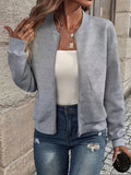 Veste Bomber Femme Texturée Zippée - Motifs Géométriques-manteaux & vestes-Gris-S-Mysia Paris