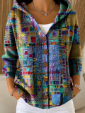 Veste Cardigan Femme à Capuche Imprimé Patchwork – Boutonnée Style Bohème-pull femme-Violet-S-Mysia Paris